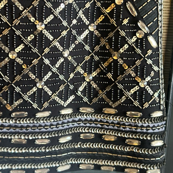 Club Monaco Kaitlin Black w/ Silver Hand Beaded Back Zip Up A Line Mini Skirt. - Picture 5 of 14